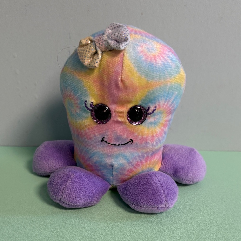 The Petting Zoo Tie Dye Octopus with Bow Plush Stuffed Animal, Kids Plush Toy